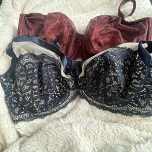 Cacique Lace Bra Set - Burgundy and Blue
